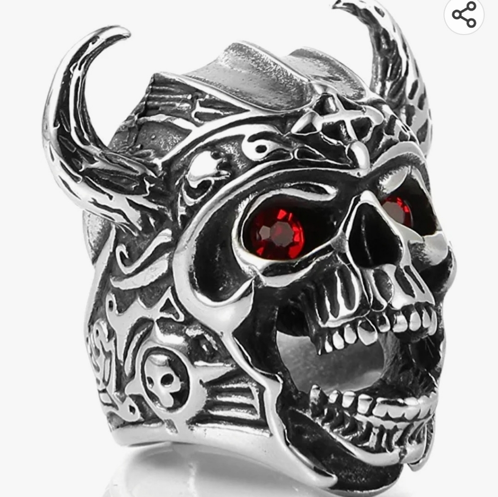 Men's Stainless Steel Gothic Vintage Red Eyes Skull Ring Knights Templar Helmet